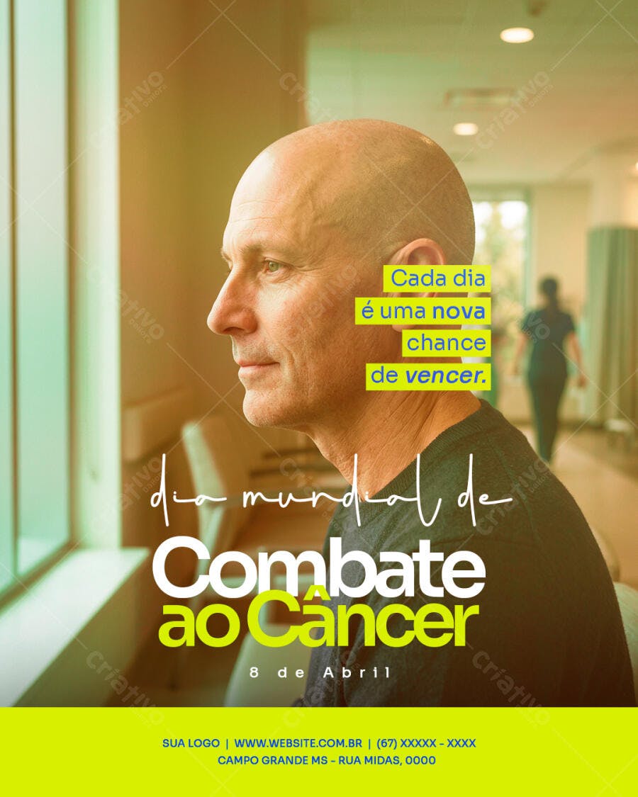 Post Instagram Dia Mundial Combate ao Câncer 8 de Abril PSD Editável