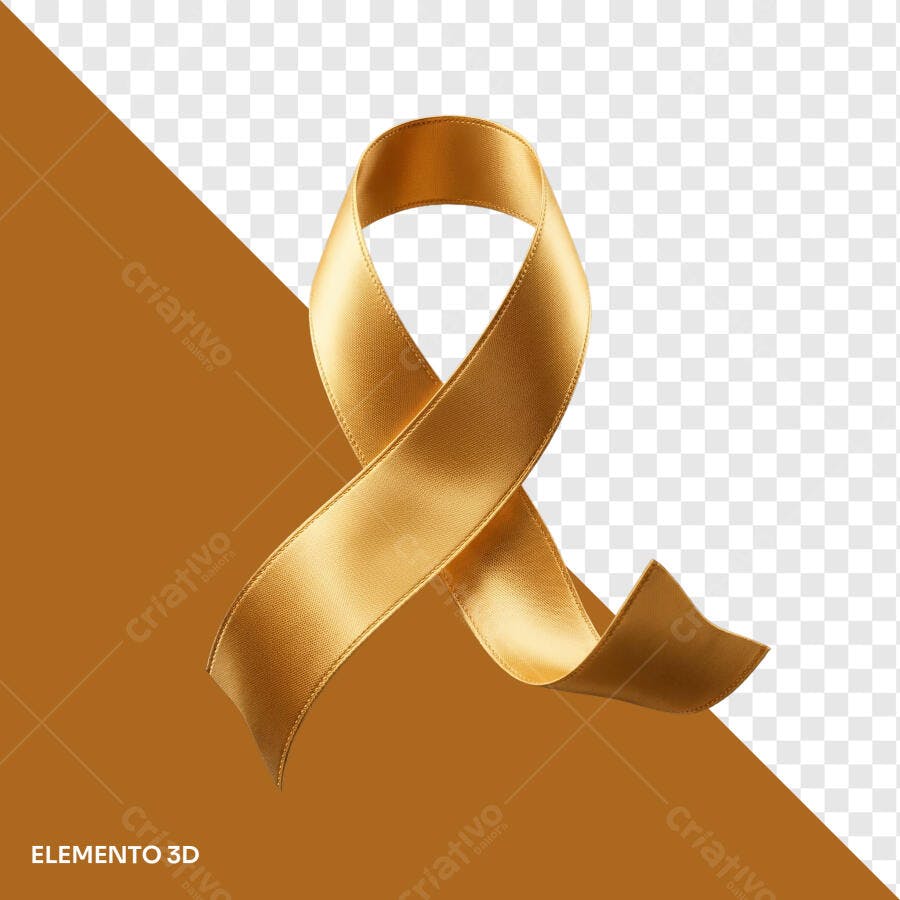 Elemento 3D Laço Dourado Setembro Amarelo PNG Fundo Transparente