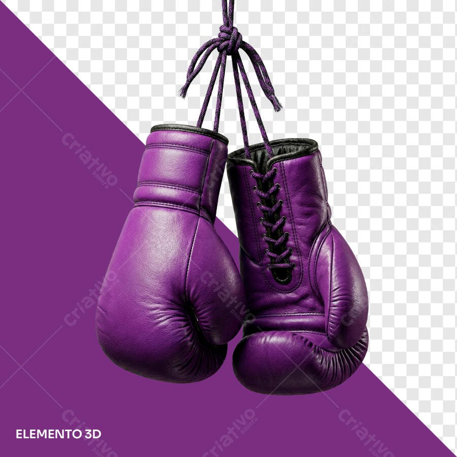 Elemento 3D Luvas de Boxe Roxas Penduradas PNG Fundo Transparente