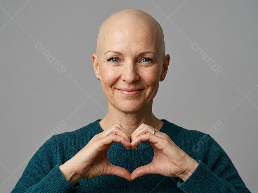 Foto Mulher Careca Sorrindo Fazendo Coração com Mãos