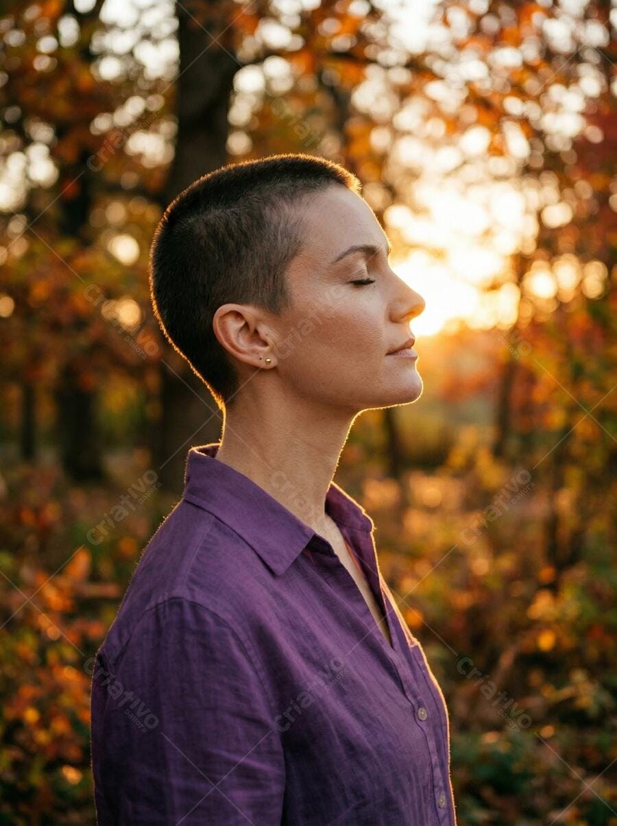 Foto Mulher Meditando Olhos Fechados Natureza Outono Dourado