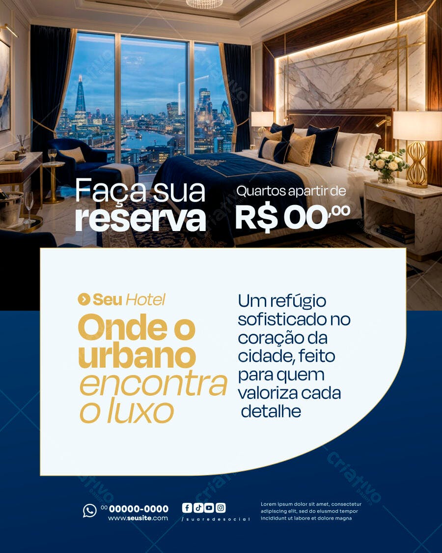 Flyer Hotel Luxo Urbano Hospedagem PSD Editável