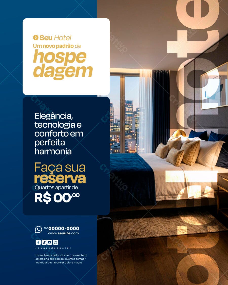 Flyer Hotel Hospedagem Luxo PSD Editável