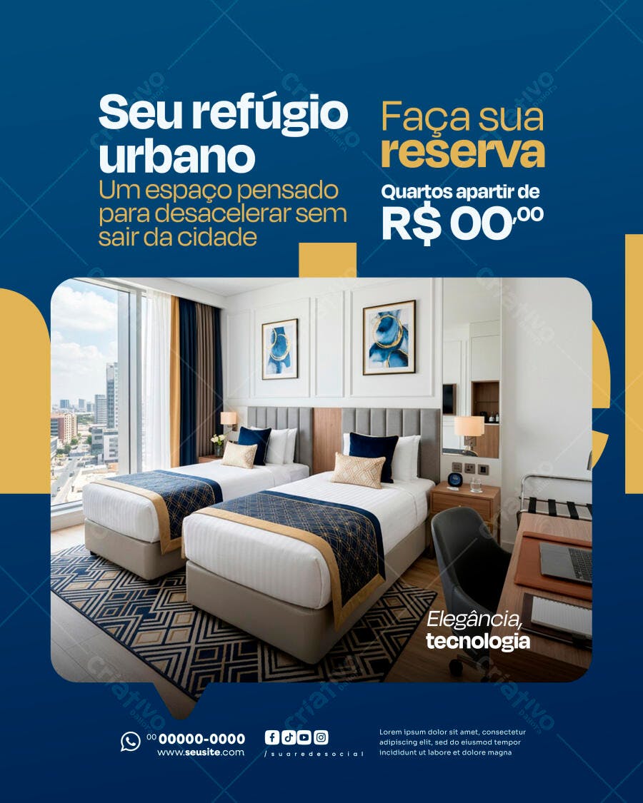 Post Instagram Hotel Hospedagem Urbano PSD Editável