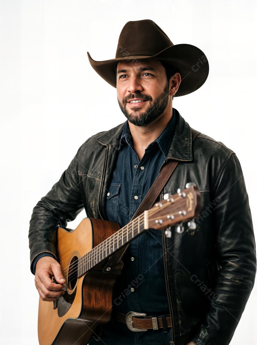 Foto Homem Cowboy Tocando Violão Country Sorrindo