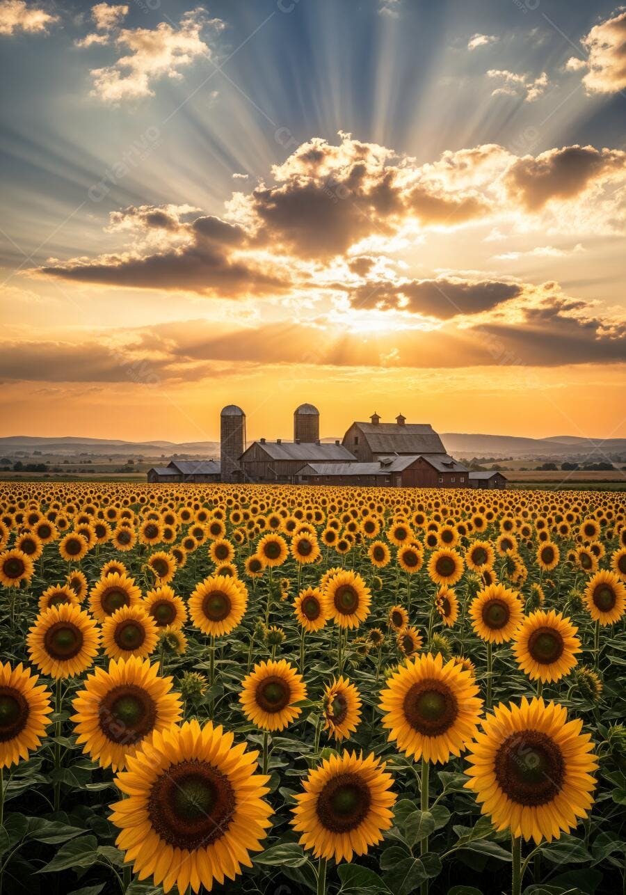 Foto Campo de Girassóis Fazenda Pôr do Sol Raios de Sol