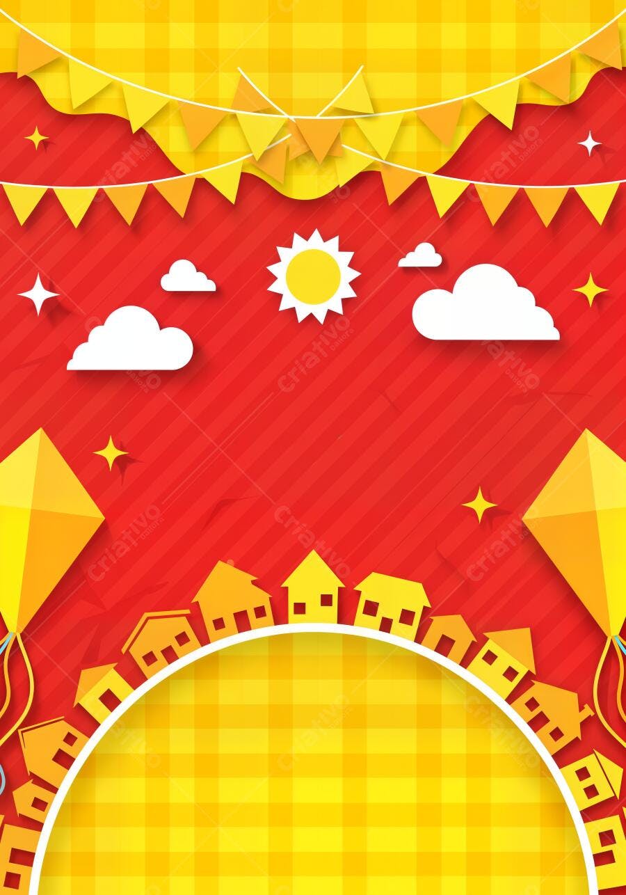 Festa Junina Fundo Vermelho Amarelo Balões Bandeirinhas