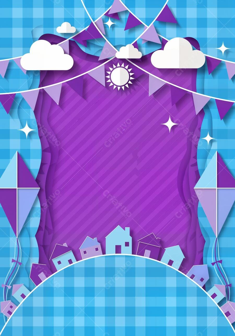 Festa Junina Arraial Fundo Roxo Azul Paper Cut