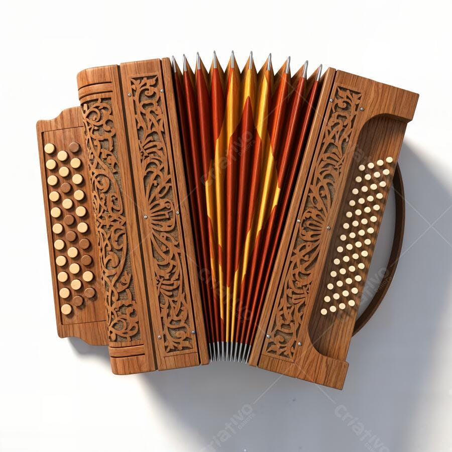 Foto Acordeon Sanfona Instrumento Musical Madeira Entalhada