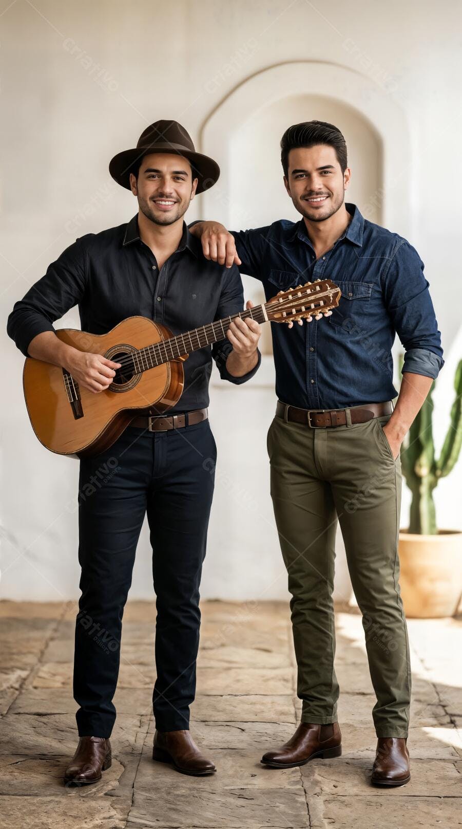 Foto Dupla Sertaneja Homens Tocando Violão e Viola Caipira