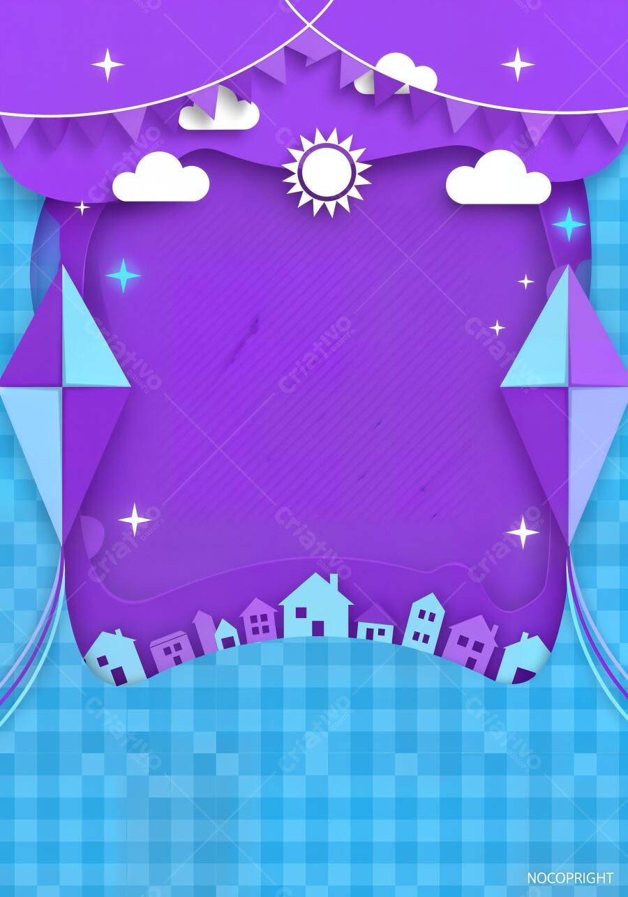 Fundo Festa Junina Arraial Pipas e Casinhas Roxo Azul