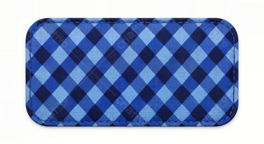 Foto Etiqueta Retangular Xadrez Azul Gingham Costura