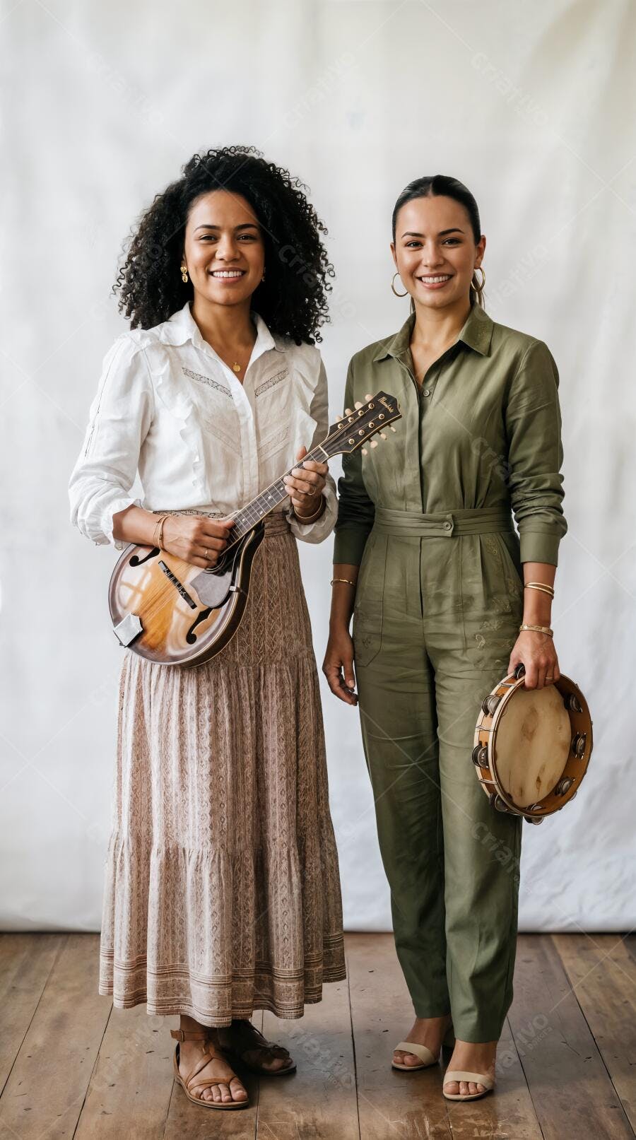 Foto Duas Mulheres Sorrindo Instrumentos Musicais Estúdio