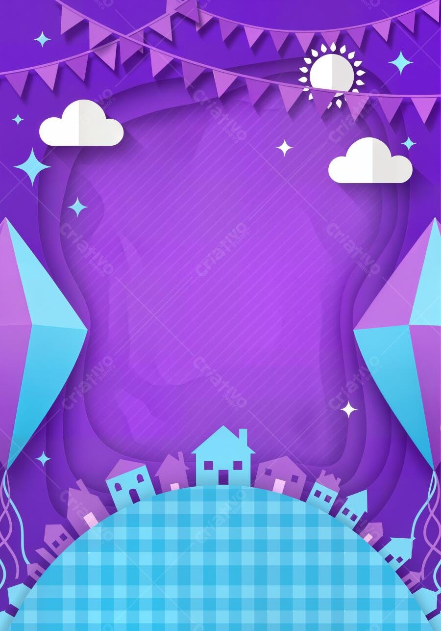 Fundo Festa Junina Roxo Azul Balões Bandeirinhas