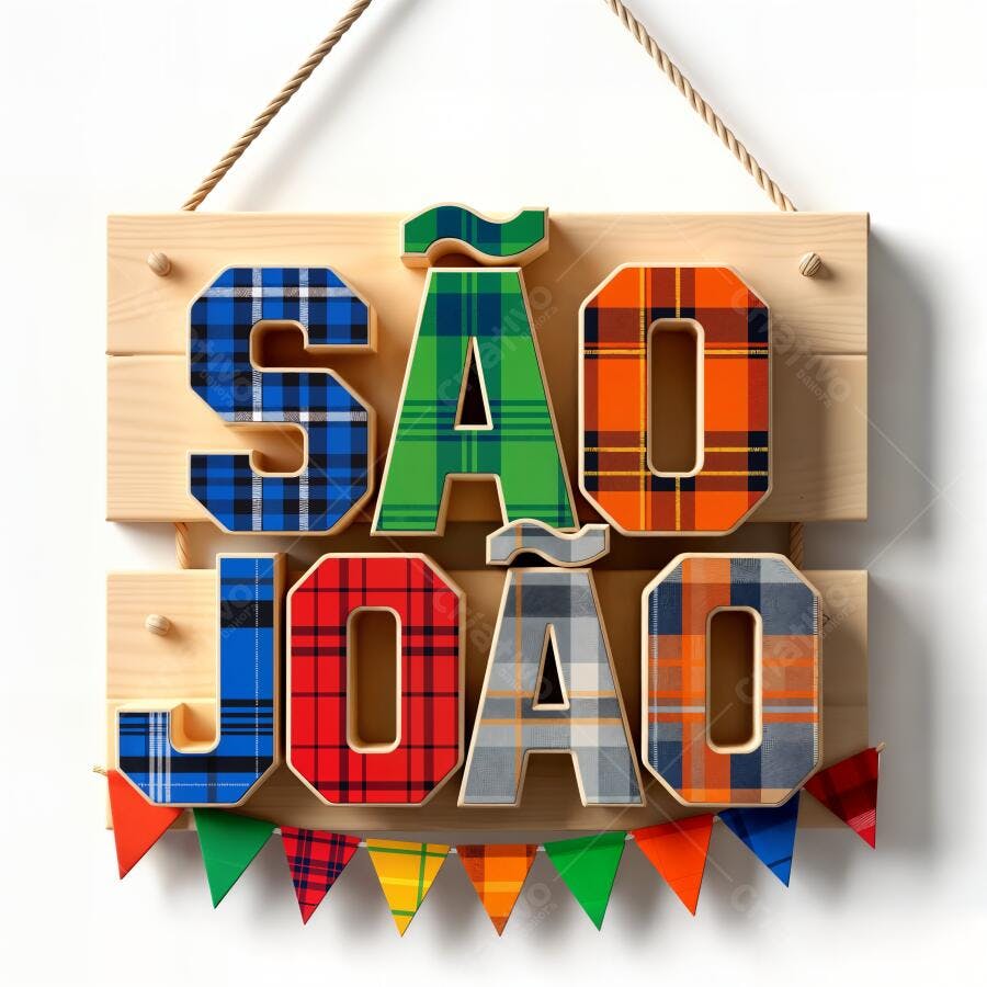 Foto Placa São João Festa Junina com Bandeirinhas Coloridas