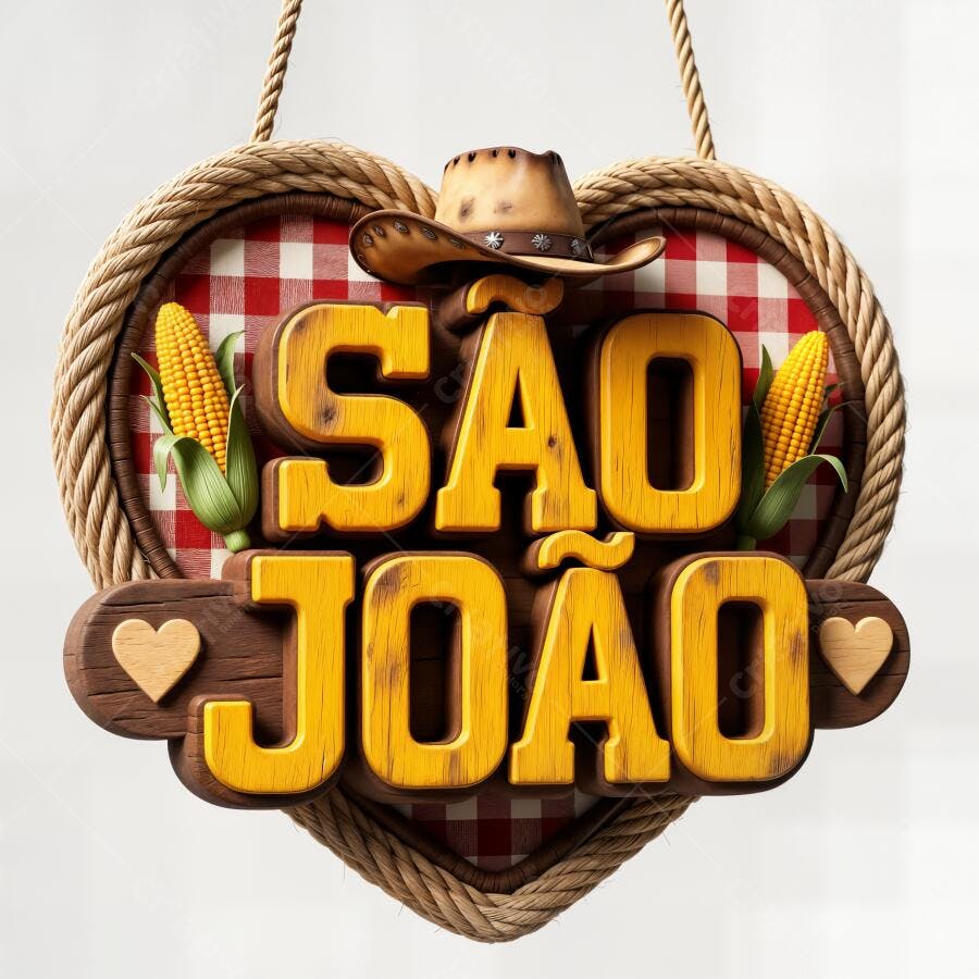 Placa São João Coração Festa Junina Milho Chapéu Palha