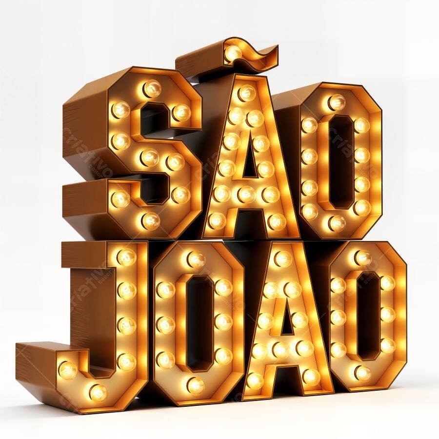Foto Letreiro São João Luminoso Dourado Fundo Branco