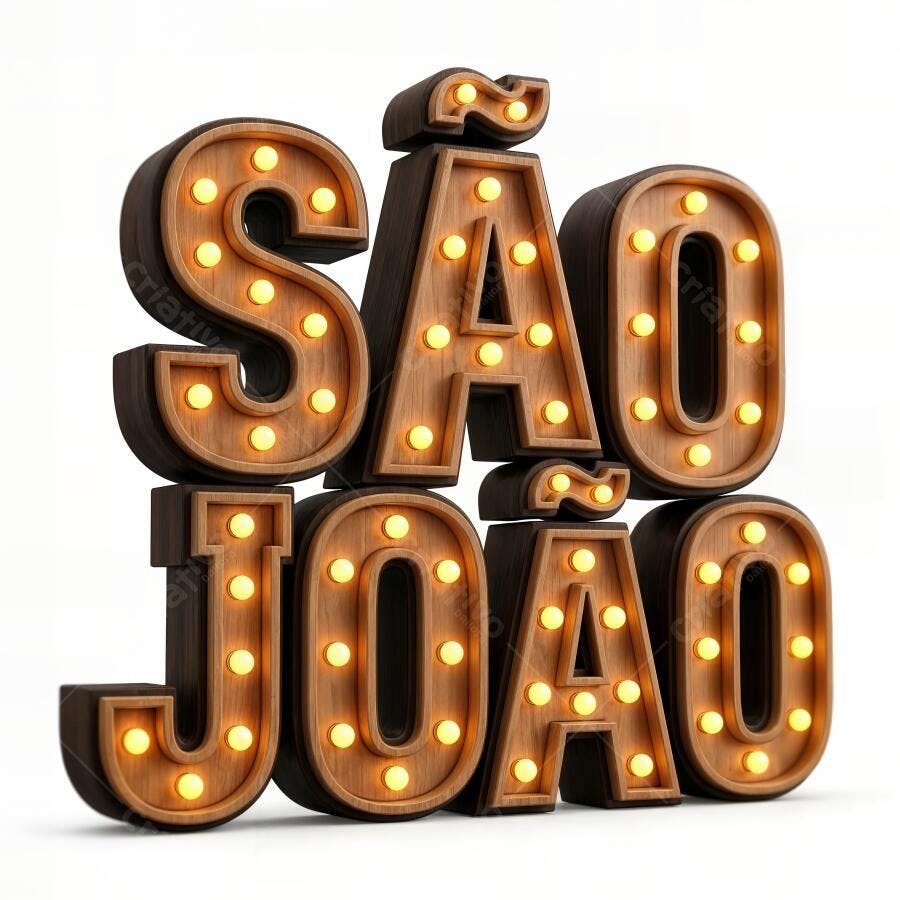 Letreiro São João Iluminado Luzes Festivas Fundo Branco