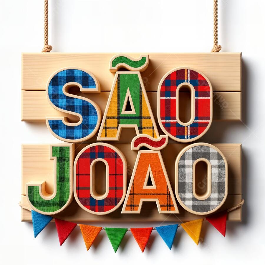 Placa São João Festa Junina Letras Xadrez Madeira