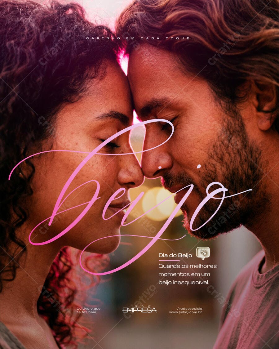 Post Dia do Beijo Casal Romântico PSD Editável