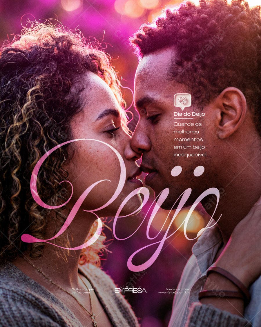 Post Instagram Dia do Beijo Casal Romântico PSD Editável