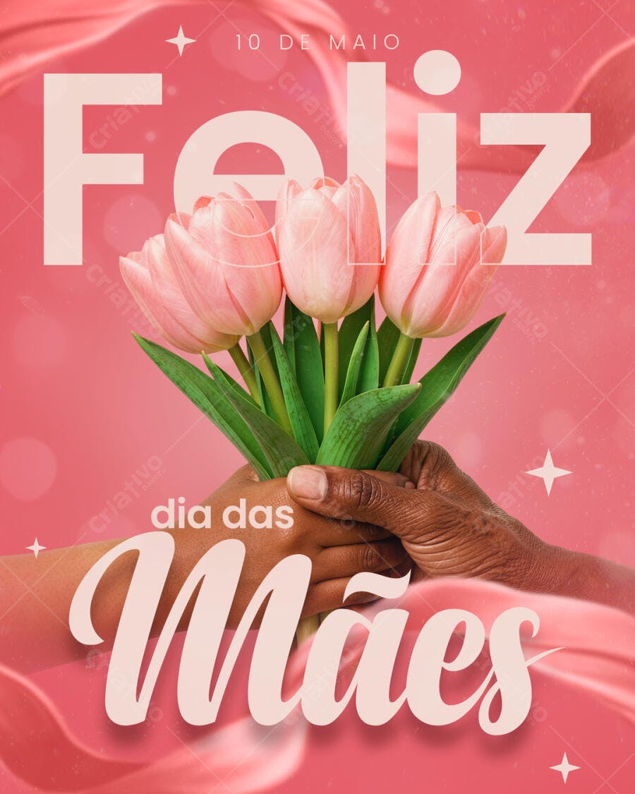Post Instagram Dia das Mães Tulipas Rosas PSD Editável