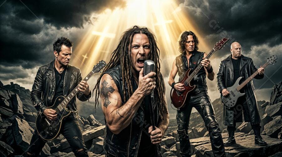 Foto Banda de Rock Heavy Metal Cantando Palco