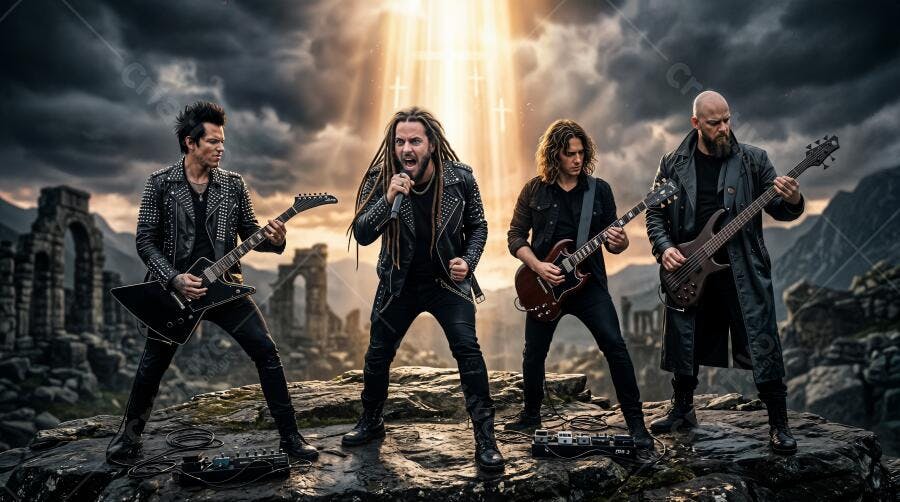 Foto Banda de Rock Heavy Metal Palco Ruínas Apocalípticas