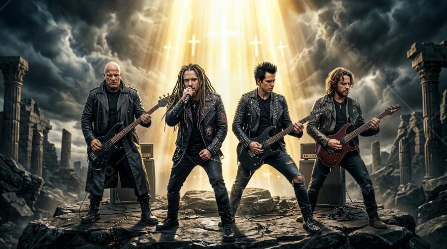 Foto Banda de Rock Heavy Metal Palco Apocalíptico Luz Dourada