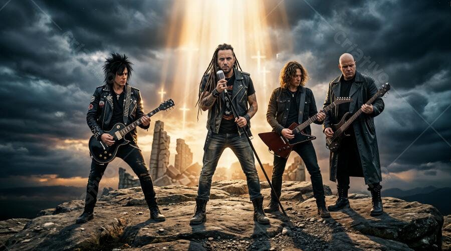 Foto Banda de Rock Heavy Metal no Palco com Luzes