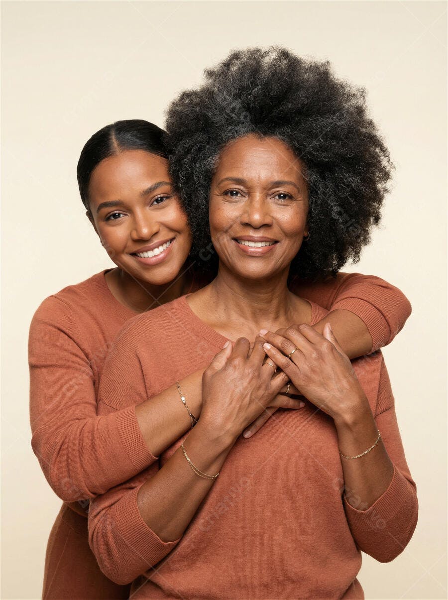 Foto Mulheres Negras Sorrindo Mãe e Filha Abraçadas Retrato