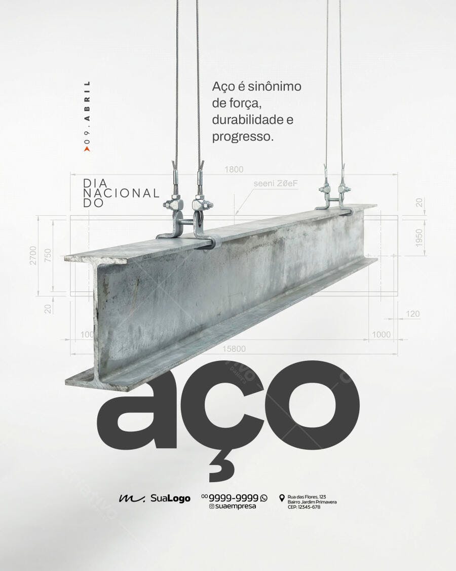 Flyer Dia Nacional do Aço 09 Abril Indústria PSD Editável
