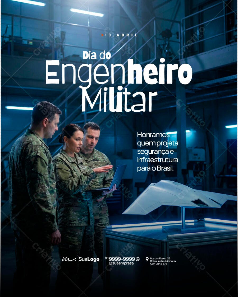 Flyer Dia do Engenheiro Militar 10 de Abril PSD Editável