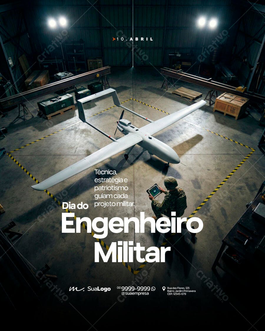 Flyer Dia do Engenheiro Militar 10 de Abril PSD Editável