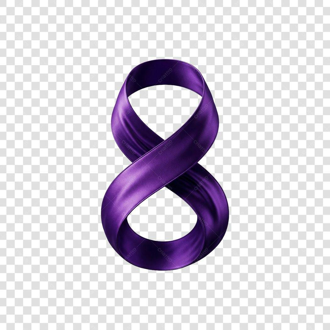 Elemento 3D Número 8 Fita Roxa Dia da Mulher Março PNG Fundo Transparente