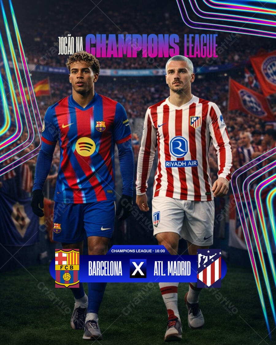 Post Instagram Jogo Champions League Futebol PSD Editável