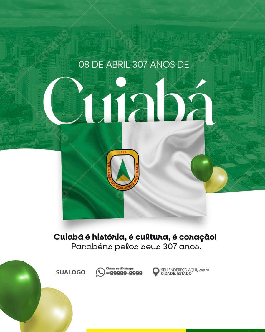 Post Instagram Aniversário Cuiabá 307 Anos PSD Editável