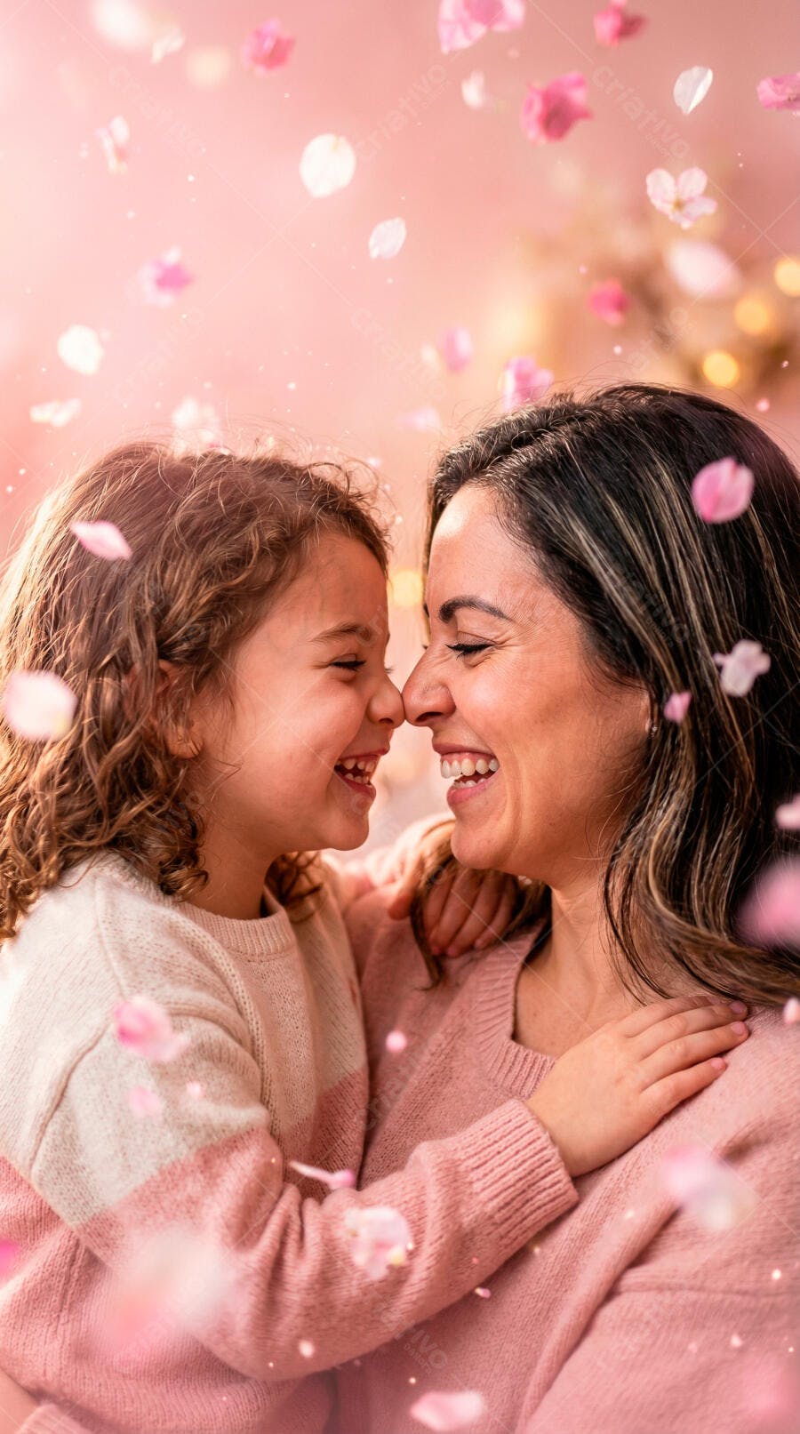 Foto Mãe e Filha Rindo Pétalas de Rosa Dia das Mães