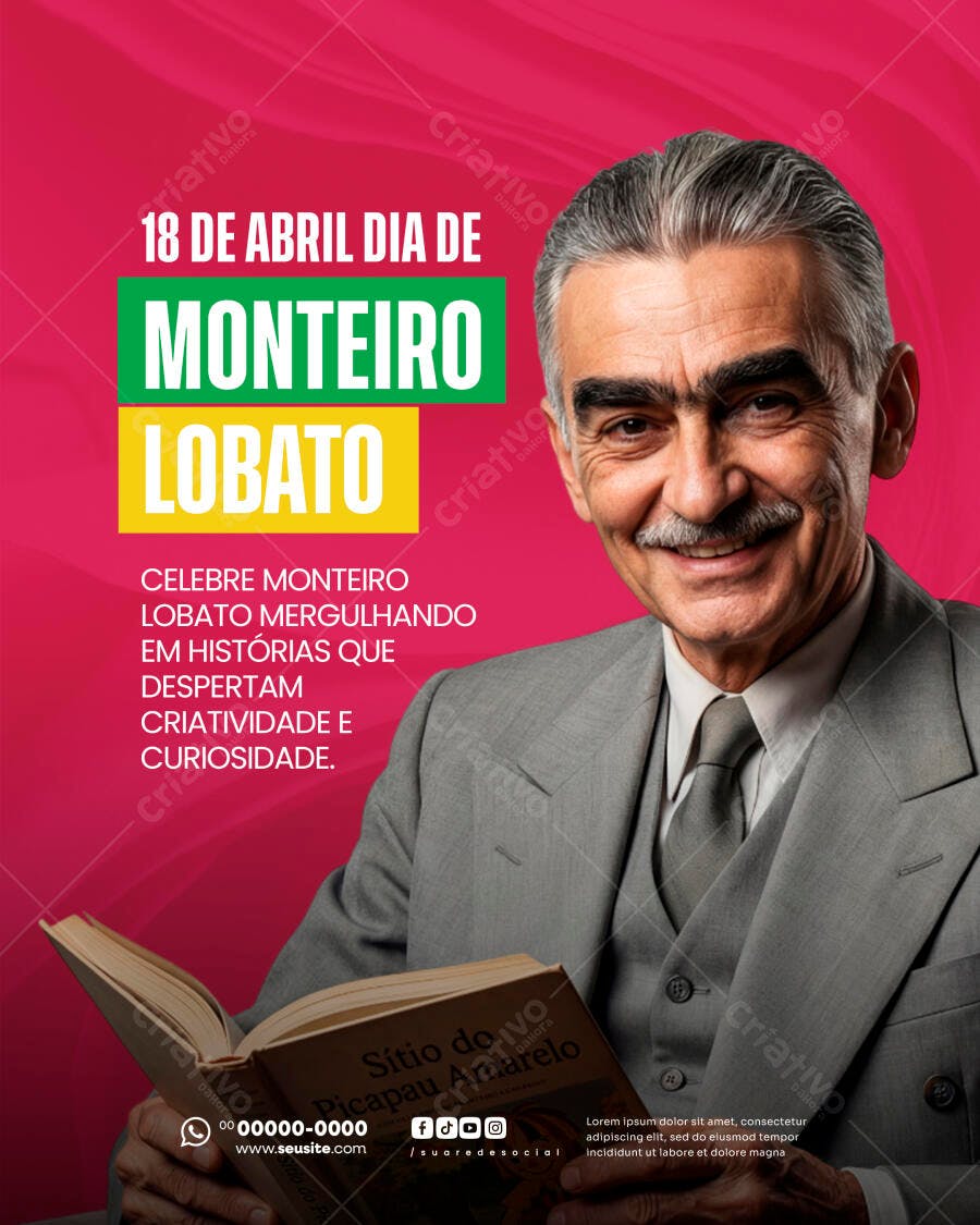 Post Instagram Dia de Monteiro Lobato PSD Editável