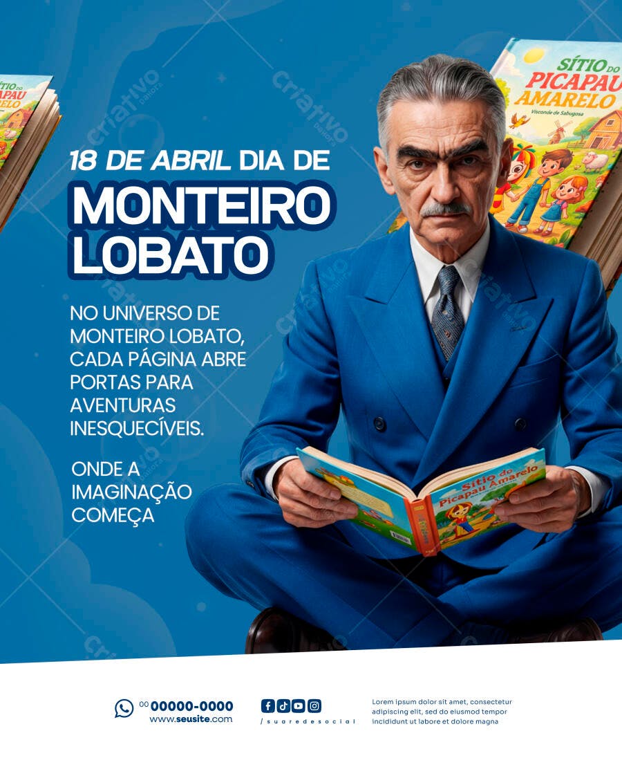 Post Instagram Dia de Monteiro Lobato 18 de Abril PSD Editável