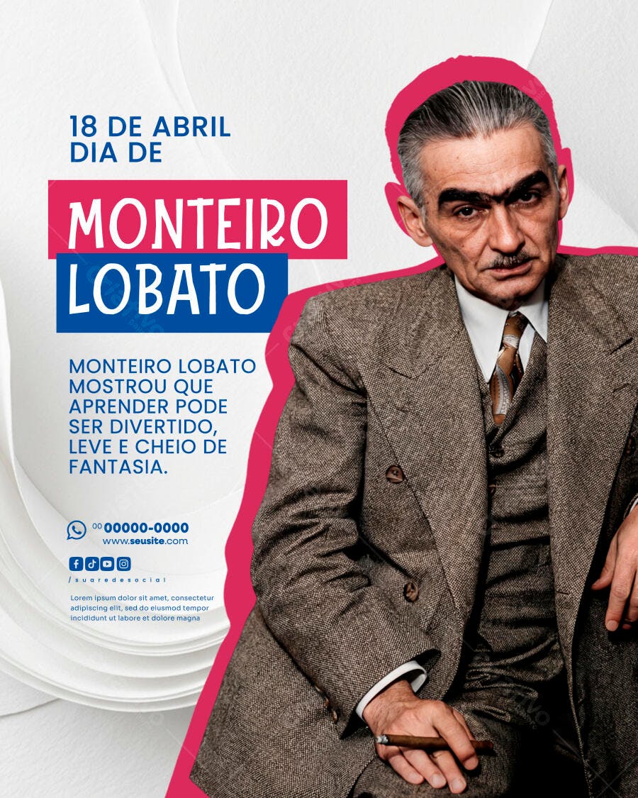 Post Dia de Monteiro Lobato 18 de Abril PSD Editável