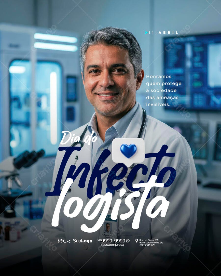 Post Instagram Dia do Infectologista 11 de Abril PSD Editável