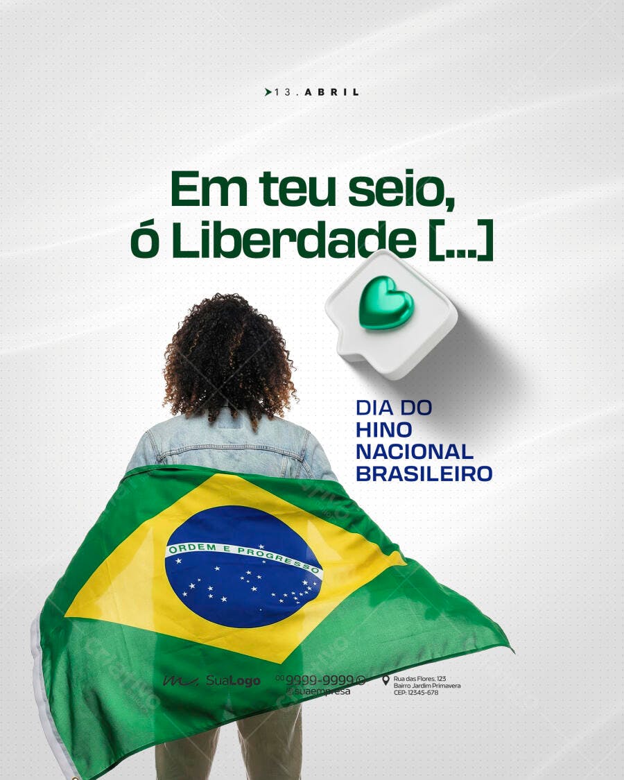 Post Instagram Dia do Hino Nacional Brasileiro PSD Editável
