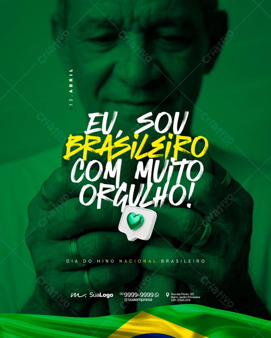Post Instagram Dia do Hino Nacional Brasileiro PSD Editável