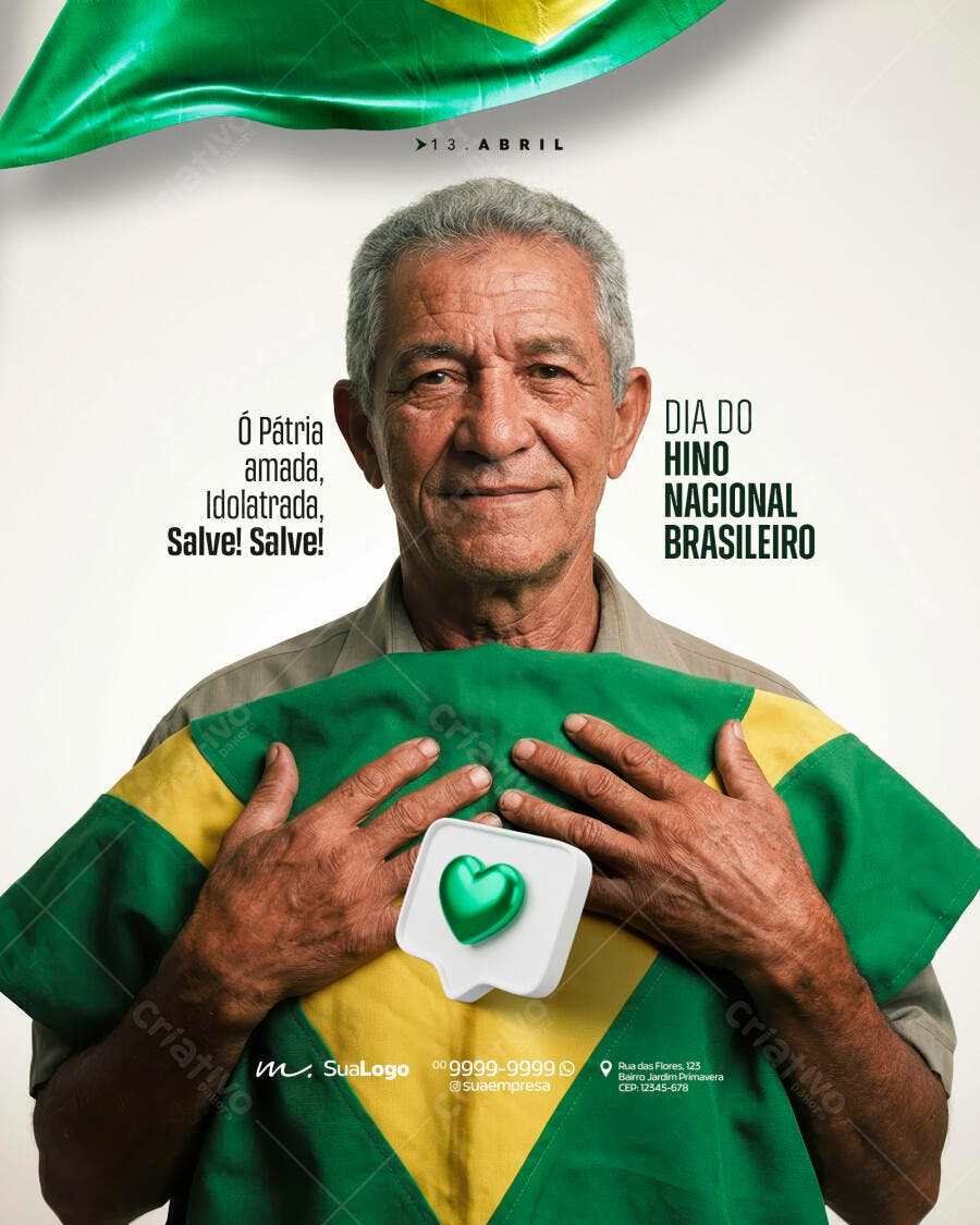 Post Instagram Dia do Hino Nacional Brasileiro PSD Editável