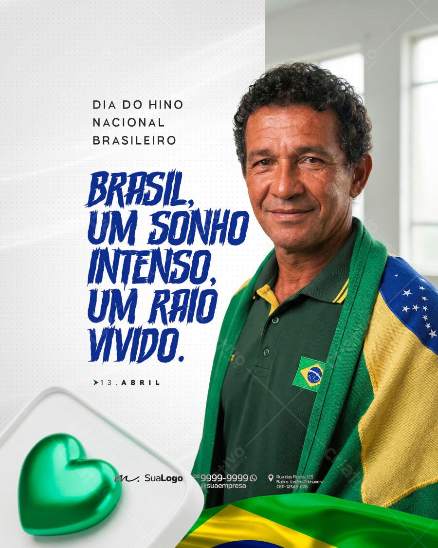 Post Dia do Hino Nacional Brasileiro 13 Abril PSD Editável