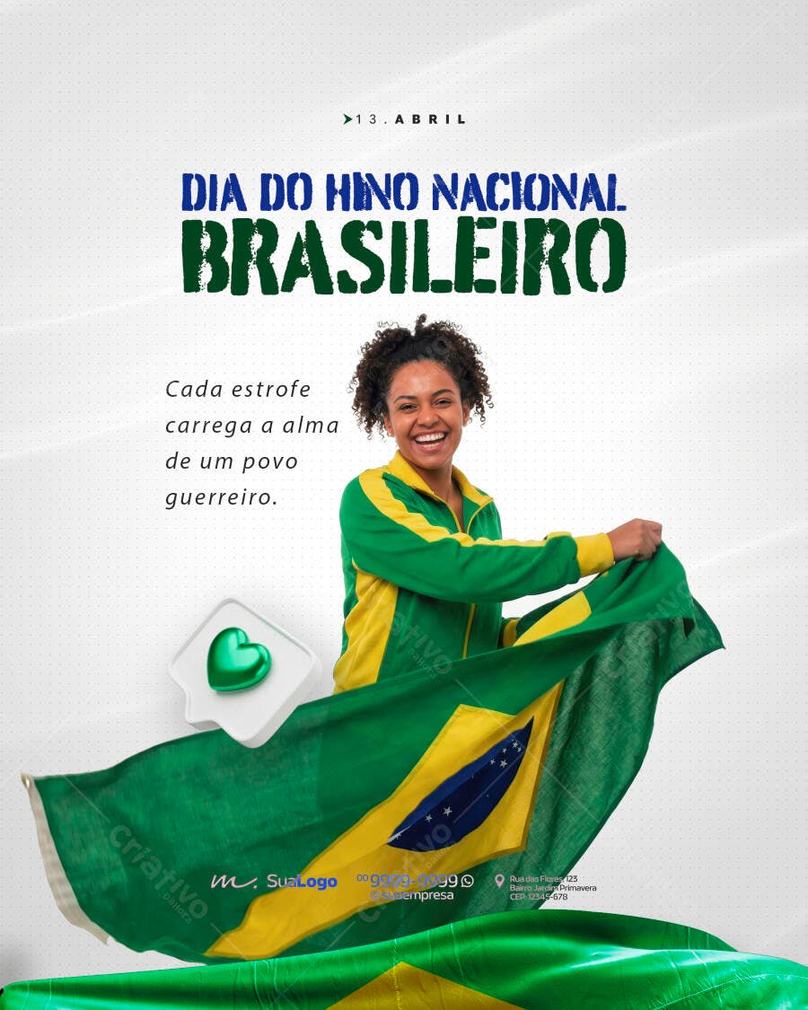 Post Instagram Dia do Hino Nacional Brasileiro PSD Editável