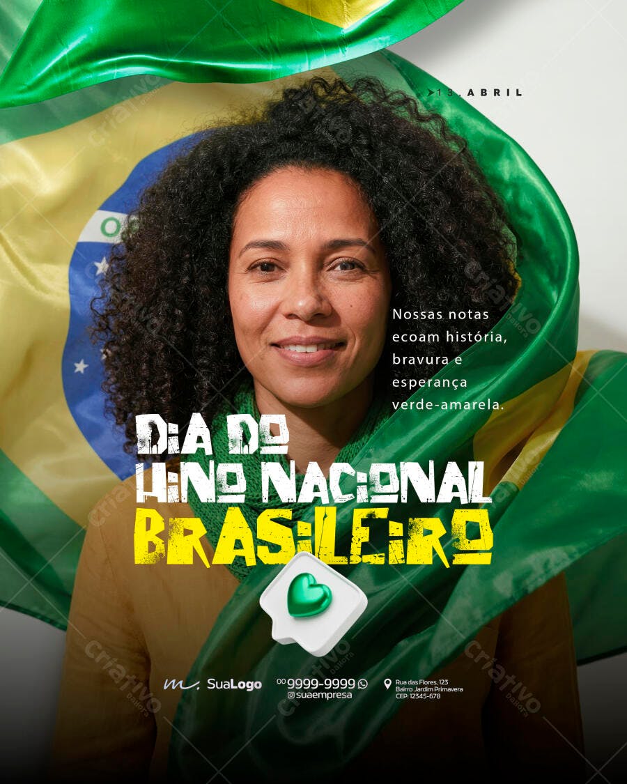 Post Instagram Dia do Hino Nacional Brasileiro PSD Editável