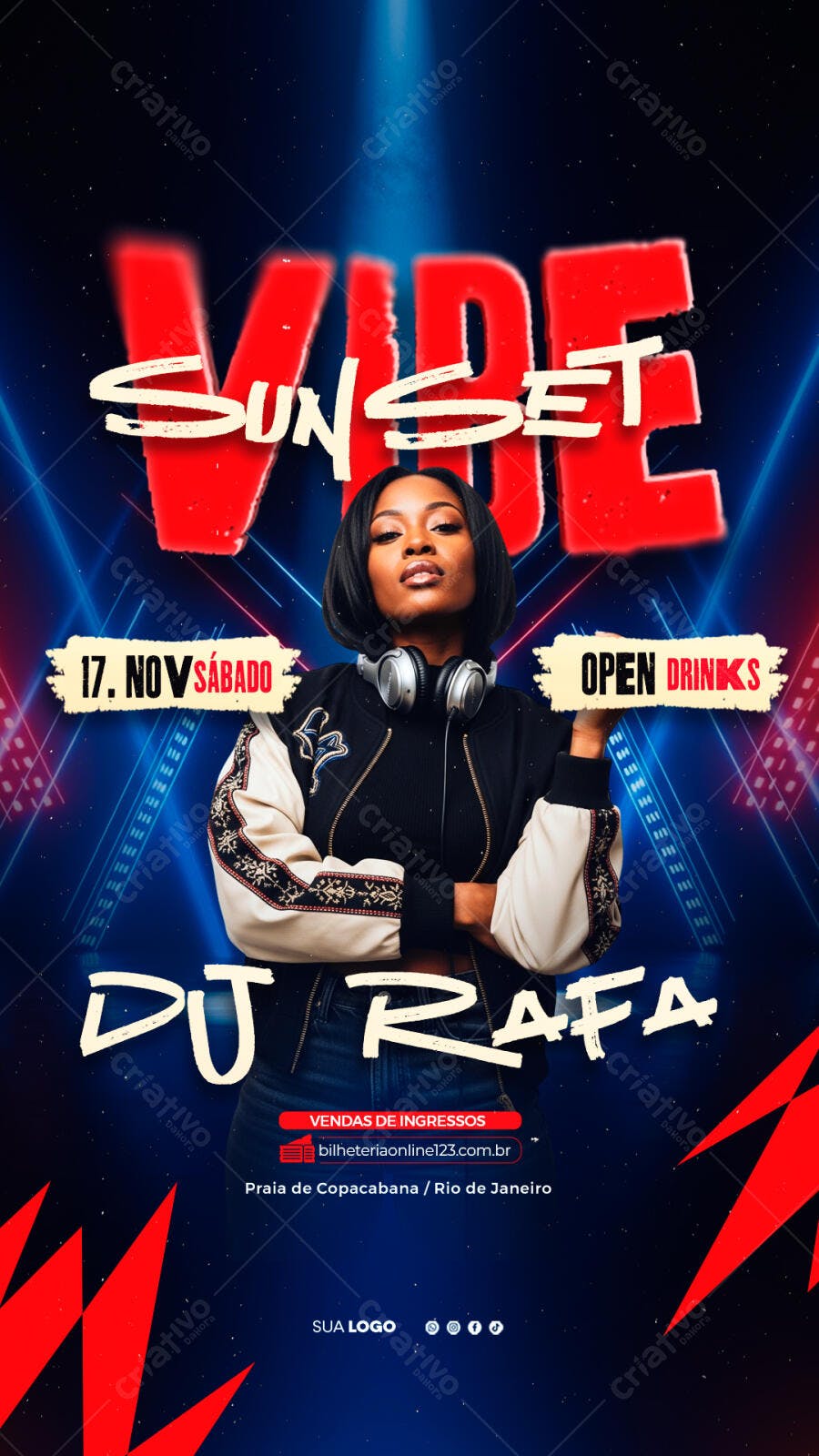 Story Instagram Festa Vibe Sunset DJ PSD Editável