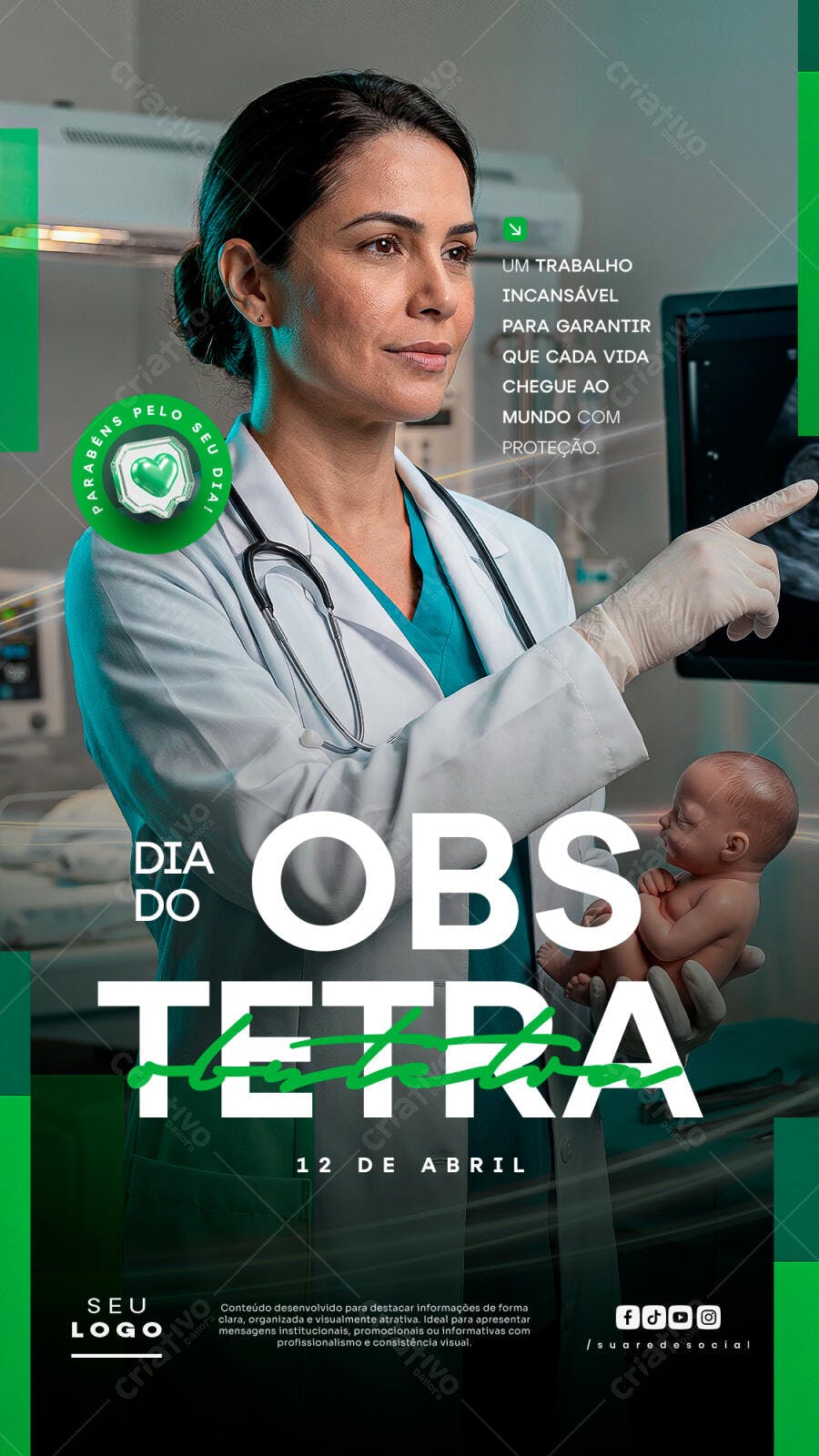 Post Instagram Dia da Obstetra 12 de Abril PSD Editável
